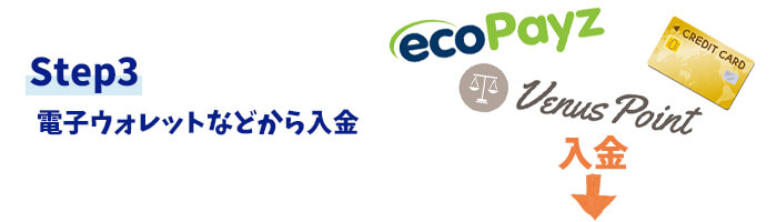 【Step3】電子ウォレットまたは、クレジットカードでオンラインカジノに入金