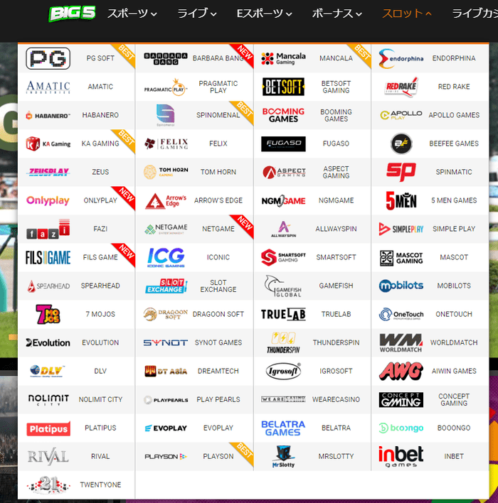 ワンバイビットの採用ゲームプロバイダ一覧