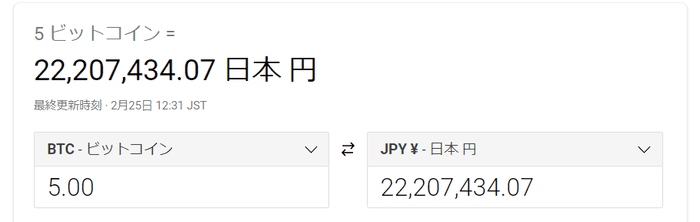 5BTCの日本円レート