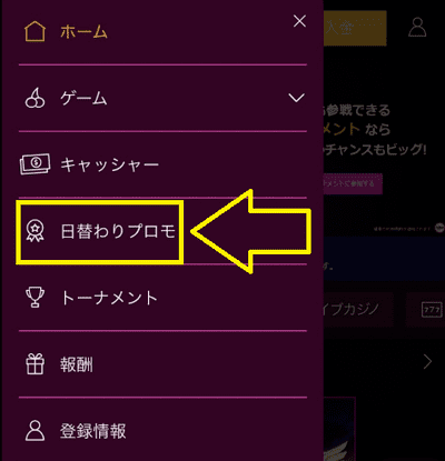 メニューから「日替わりプロモ」を選択