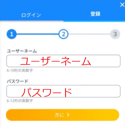 ユーザーネームとパスワードを入力