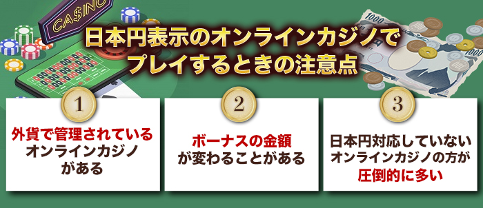 日本円表示のオンラインカジノでプレイするときの注意点